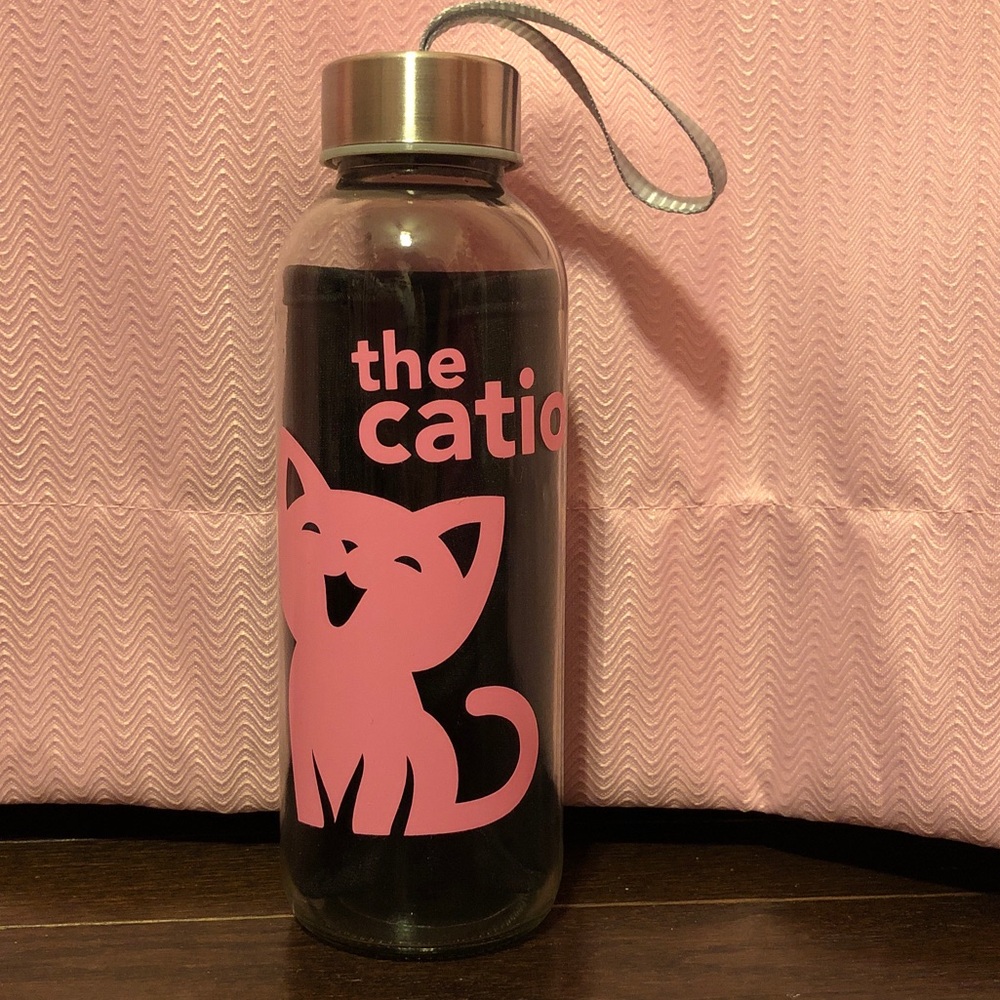 The Catio Cat Cafe Brand New Glass Reusable Water Bottle